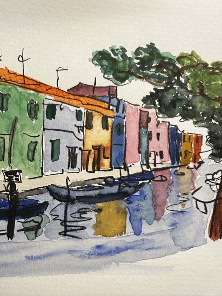 Urban Sketching, Häuser am Fluss